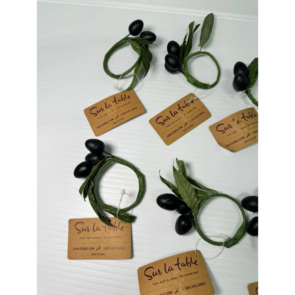 Set‎ of 8 Sur La Table Olive Napkin Rings Faux Olive Branch NEW